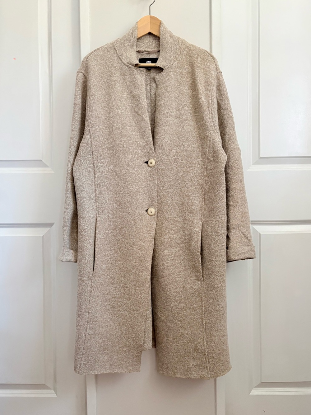 LINE The Label Oatmeal Wool Cotton Long Sweater Coat Size M